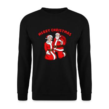 Frohe Weihnachten Santa und Frau Claus Weihnachten - Unisex Pullover - Schwarz - Vorne - Alina (178cm) & Michal (187cm)