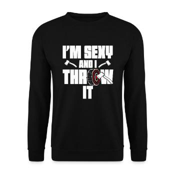 Ich bin sexy und ich werfe es lustige Frauen eines - Unisex Pullover - Schwarz - Vorne - Alina (178cm) & Michal (187cm)