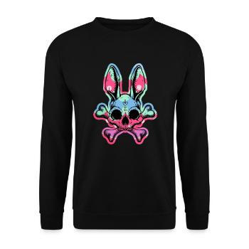 Kaninchenschädel Crossbones Osterhasen -SkelettJun - Unisex Pullover - Schwarz - Vorne - Alina (178cm) & Michal (187cm)
