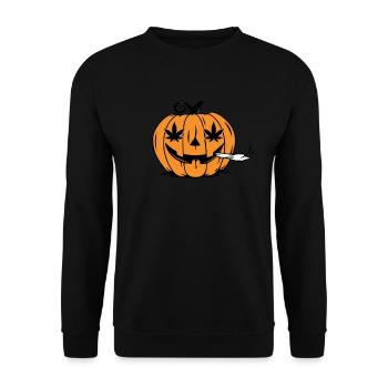 Unkraut rauchen Kürbis Stoner Marihuana Halloween - Unisex Pullover - Schwarz - Vorne - Alina (178cm) & Michal (187cm)