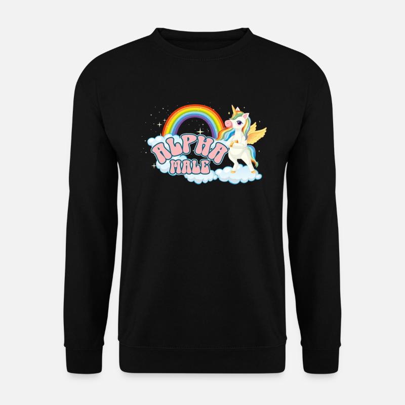 Alpha männlicher Einhorn Regenbogen peinlich Alpha - Unisex Pullover - Schwarz