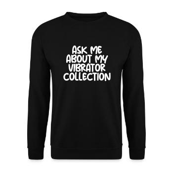 Fragen Sie mich nach meiner Vibrator -Sammlung pei - Unisex Pullover - Schwarz - Vorne - Alina (178cm) & Michal (187cm)