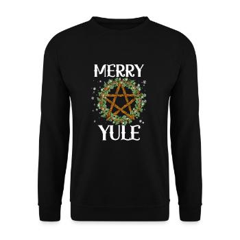 Frohe Yule Winter Sonnenwendepagan Merry Solstice - Unisex Pullover - Schwarz - Vorne - Alina (178cm) & Michal (187cm)