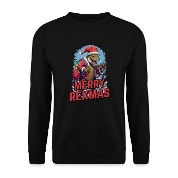 Frohe Rexmas Weihnachten Santa T-Rex Merry Rexmas - Unisex Pullover - Schwarz - Vorne - Alina (178cm) & Michal (187cm)