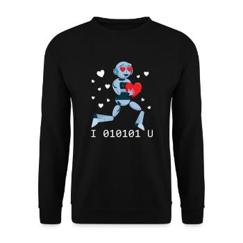 Ich liebe dich binär 01010 Roboter Valentine Robot - Unisex Pullover - Schwarz - Vorne - Alina (178cm) & Michal (187cm)