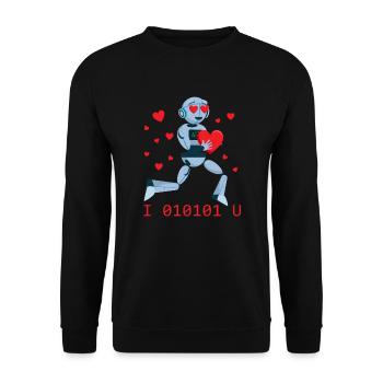 Ich liebe dich binär 01010 Roboter Valentine Robot - Unisex Pullover - Schwarz - Vorne - Alina (178cm) & Michal (187cm)