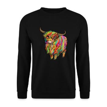 Buntes Hochlandkuhgeschenk schottische Hochlandkuh - Unisex Pullover - Schwarz - Vorne - Alina (178cm) & Michal (187cm)
