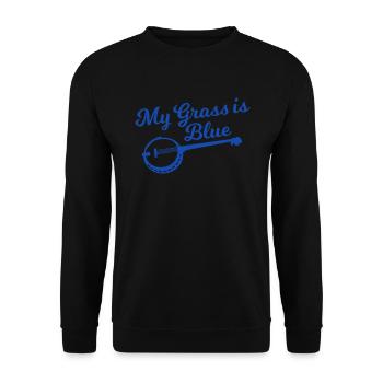 Mein Gras ist Blue Banjo -Spieler Banjo Bluegrass - Unisex Pullover - Schwarz - Vorne - Alina (178cm) & Michal (187cm)