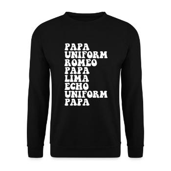 Lila up phonetisches Alphabet Militär Kindermonat - Unisex Pullover - Schwarz - Vorne - Alina (178cm) & Michal (187cm)