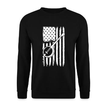 American Flag Banjo -Spieler Bluegrass Music Banjo - Unisex Pullover - Schwarz - Vorne - Alina (178cm) & Michal (187cm)