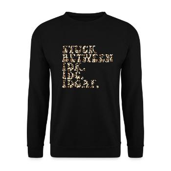 Steckt zwischen IDK IDC IDGAF fest - Unisex Pullover - Schwarz - Vorne - Alina (178cm) & Michal (187cm)
