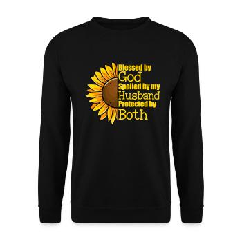 Von Gott gesegnet, von meinem Mann verwöhnt und be - Unisex Pullover - Schwarz - Vorne - Alina (178cm) & Michal (187cm)