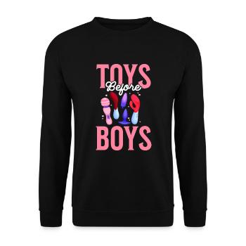 Spielzeug vor Jungen, Erwachsenen-Humor, Frauen, p - Unisex Pullover - Schwarz - Vorne - Alina (178cm) & Michal (187cm)