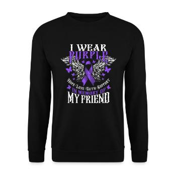 Ich trage Lila in Erinnerung an die Überdosis mein - Unisex Pullover - Schwarz - Vorne - Alina (178cm) & Michal (187cm)