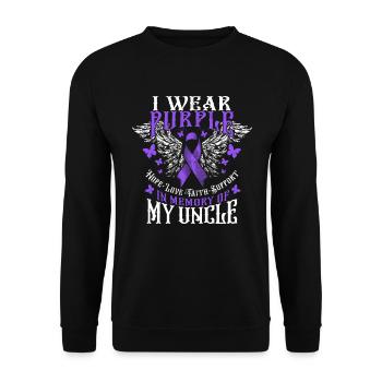 Ich trage Lila in Erinnerung an die Überdosis mein - Unisex Pullover - Schwarz - Vorne - Alina (178cm) & Michal (187cm)