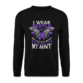 Ich trage Lila in Erinnerung an die Überdosis mein - Unisex Pullover - Schwarz - Vorne - Alina (178cm) & Michal (187cm)