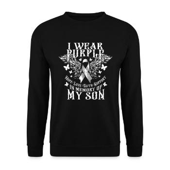 Ich trage Lila in Erinnerung an die Überdosis mein - Unisex Pullover - Schwarz - Vorne - Alina (178cm) & Michal (187cm)