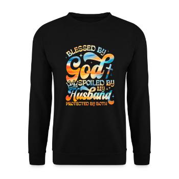 Von Gott gesegnet, von meinem Mann verwöhnt und be - Unisex Pullover - Schwarz - Vorne - Alina (178cm) & Michal (187cm)