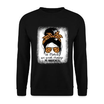 Im März tragen wir Orange MS WarriorMS-Bewusstsein - Unisex Pullover - Schwarz - Vorne - Alina (178cm) & Michal (187cm)