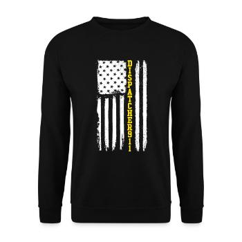 Dispatcher Notruf mit amerikanischer Flagge - Unisex Pullover - Schwarz - Vorne - Alina (178cm) & Michal (187cm)