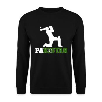 Cricket-Spieler mit pakistanischer Flagge. Cricket - Unisex Pullover - Schwarz - Vorne - Alina (178cm) & Michal (187cm)