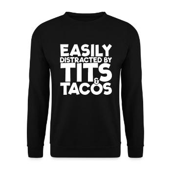 Leicht abgelenkt von Tits und Tacos Cinco De May - Unisex Pullover - Schwarz - Vorne - Alina (178cm) & Michal (187cm)