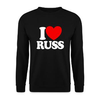 Ich liebe Russ. Rotes Herz, ich liebe Russ - Unisex Pullover - Schwarz - Vorne - Alina (178cm) & Michal (187cm)