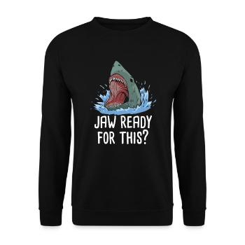 Jaw bereit für diesen Hai für Kinder, Mädchen und - Unisex Pullover - Schwarz - Vorne - Alina (178cm) & Michal (187cm)