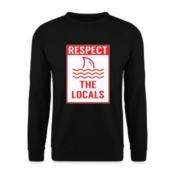 Respektieren Sie die Einheimischen Haie Warnschild - Unisex Pullover - Schwarz - Vorne - Alina (178cm) & Michal (187cm)