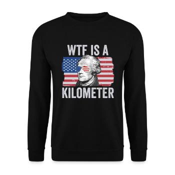 Alexander Hamilton 4. Juli WTF ist ein Kilometer - Unisex Pullover - Schwarz - Vorne - Alina (178cm) & Michal (187cm)