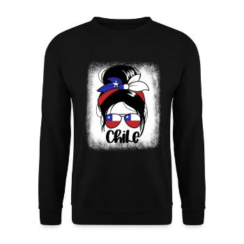Chile Messy Bun Patriotische chilenische stolze Fr - Unisex Pullover - Schwarz - Vorne - Alina (178cm) & Michal (187cm)