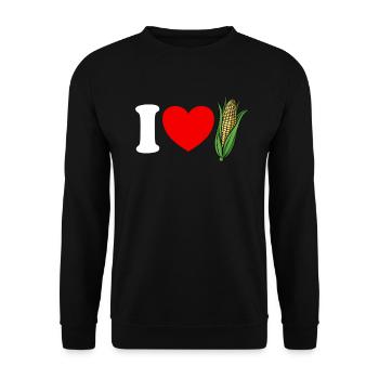 Ich liebe Mais. Rotes Herz. Lustiger Maisliebhaber - Unisex Pullover - Schwarz - Vorne - Alina (178cm) & Michal (187cm)