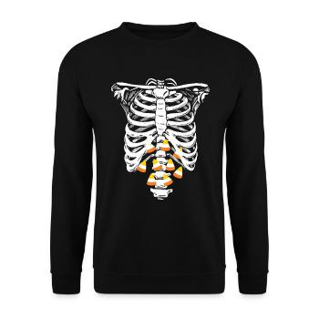Candy Corn Skelett Halloween Kostüm Candy Corn - Unisex Pullover - Schwarz - Vorne - Alina (178cm) & Michal (187cm)