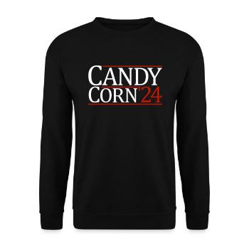Candy Corn '24 Halloween 2024 Präsident Candy Corn - Unisex Pullover - Schwarz - Vorne - Alina (178cm) & Michal (187cm)