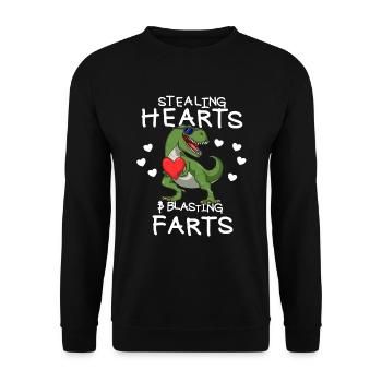 Herzen stehlen und Fürze in die Luft jagen, Valent - Unisex Pullover - Schwarz - Vorne - Alina (178cm) & Michal (187cm)