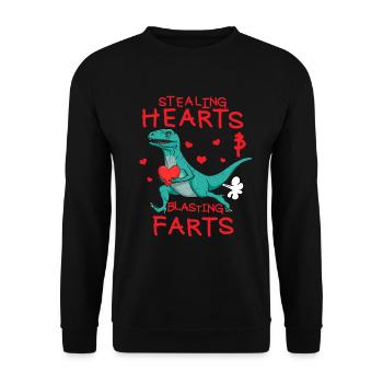 Herzen stehlen und Furz-Valentine-Raptor sprengen - Unisex Pullover - Schwarz - Vorne - Alina (178cm) & Michal (187cm)