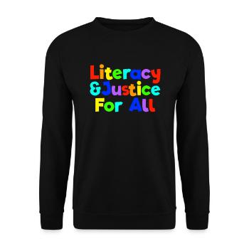 Alphabetisierung und Gerechtigkeit für alle Bücher - Unisex Pullover - Schwarz - Vorne - Alina (178cm) & Michal (187cm)