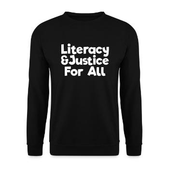Alphabetisierung und Gerechtigkeit für alle Bücher - Unisex Pullover - Schwarz - Vorne - Alina (178cm) & Michal (187cm)