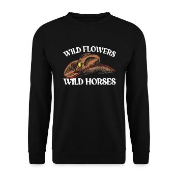 Fleurs sauvages Chevaux sauvages Chapeau de cow-boy Femmes - Sweat-shirt Unisexe - noir - Devant - Alina (178cm) & Michal (187cm)