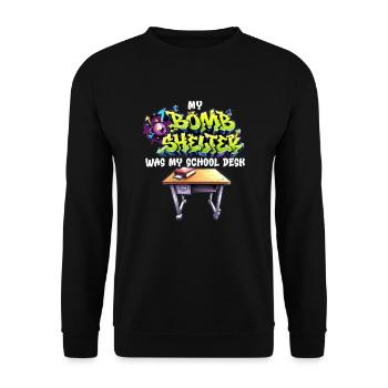 Mein Luftschutzbunker war meine Schulbank Gen X - Unisex Pullover - Schwarz - Vorne - Alina (178cm) & Michal (187cm)