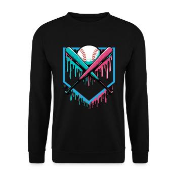 Baseball-Tropfen besprüht Baseballschläger und Bas - Unisex Pullover - Schwarz - Vorne - Alina (178cm) & Michal (187cm)