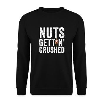 Nüsse werden zerkleinert. Lustiger Weihnachts-Nuss - Unisex Pullover - Schwarz - Vorne - Alina (178cm) & Michal (187cm)