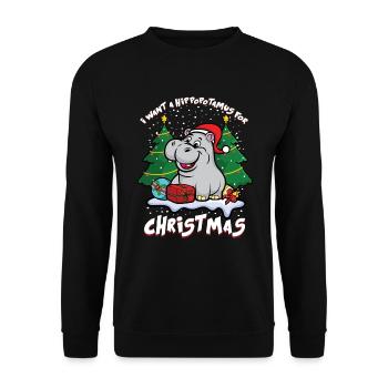 Je souhaite un hippopotame pour Noël - Sweat-shirt Unisexe - noir - Devant - Alina (178cm) & Michal (187cm)