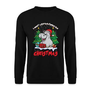 Je souhaite un hippopotame pour Noël - Sweat-shirt Unisexe - noir - Devant - Alina (178cm) & Michal (187cm)
