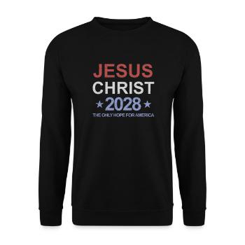 Jesus Christus 2028 Die einzige Hoffnung für Ameri - Unisex Pullover - Schwarz - Vorne - Alina (178cm) & Michal (187cm)