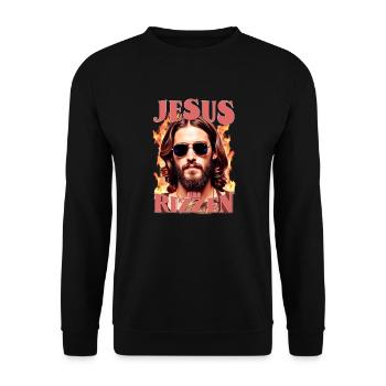Jesus ist Rizzen Christliches Meme Jesus ist Rizze - Unisex Pullover - Schwarz - Vorne - Alina (178cm) & Michal (187cm)