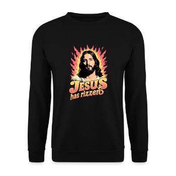 Jesus ist Rizzen Christliches Meme Jesus ist Rizze - Unisex Pullover - Schwarz - Vorne - Alina (178cm) & Michal (187cm)