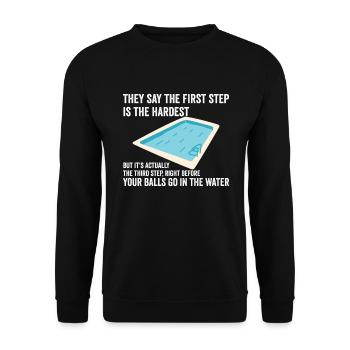 Der dritte Schritt ist das schwierigste lustige Mä - Unisex Pullover - Schwarz - Vorne - Alina (178cm) & Michal (187cm)