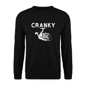 Cranky Angelrolle, Kurbelköder, lustige Angelrolle - Unisex Pullover - Schwarz - Vorne - Alina (178cm) & Michal (187cm)