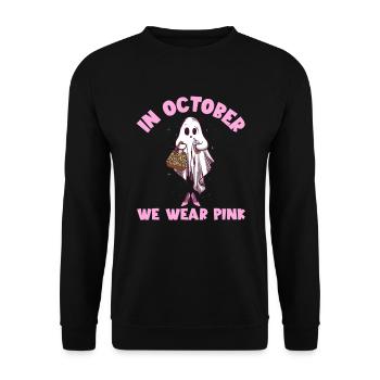 Im Oktober tragen wir rosa Brustkrebs-BewusstseiPn - Unisex Pullover - Schwarz - Vorne - Alina (178cm) & Michal (187cm)